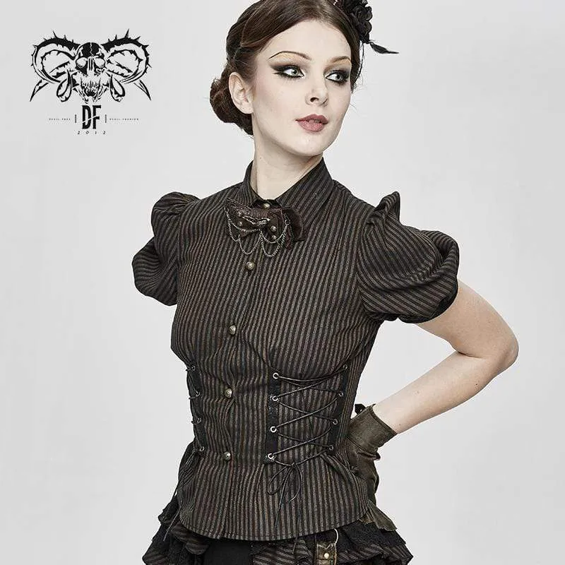 Damen Schnür-Steampunk-Kurzarmhemden
