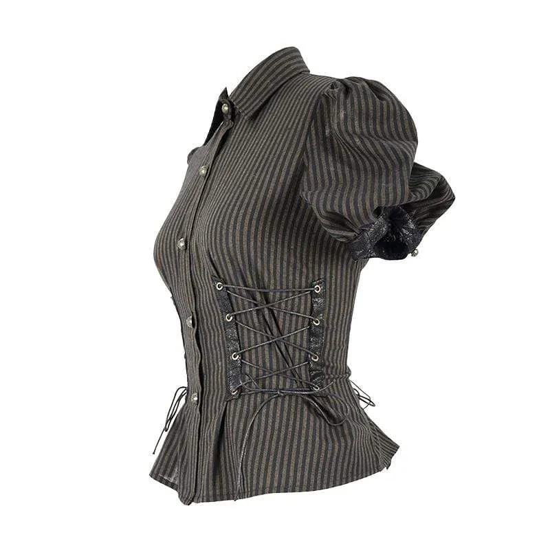 Damen Schnür-Steampunk-Kurzarmhemden