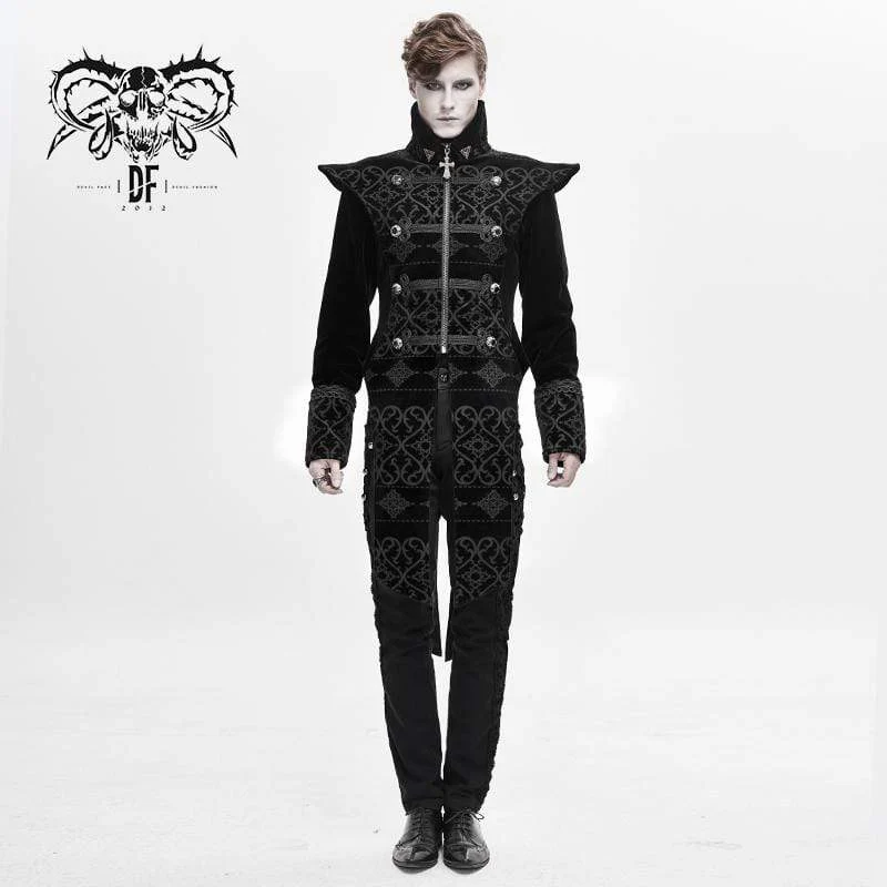 Herren Gothic Stehkragen Jacquard Cross Coats