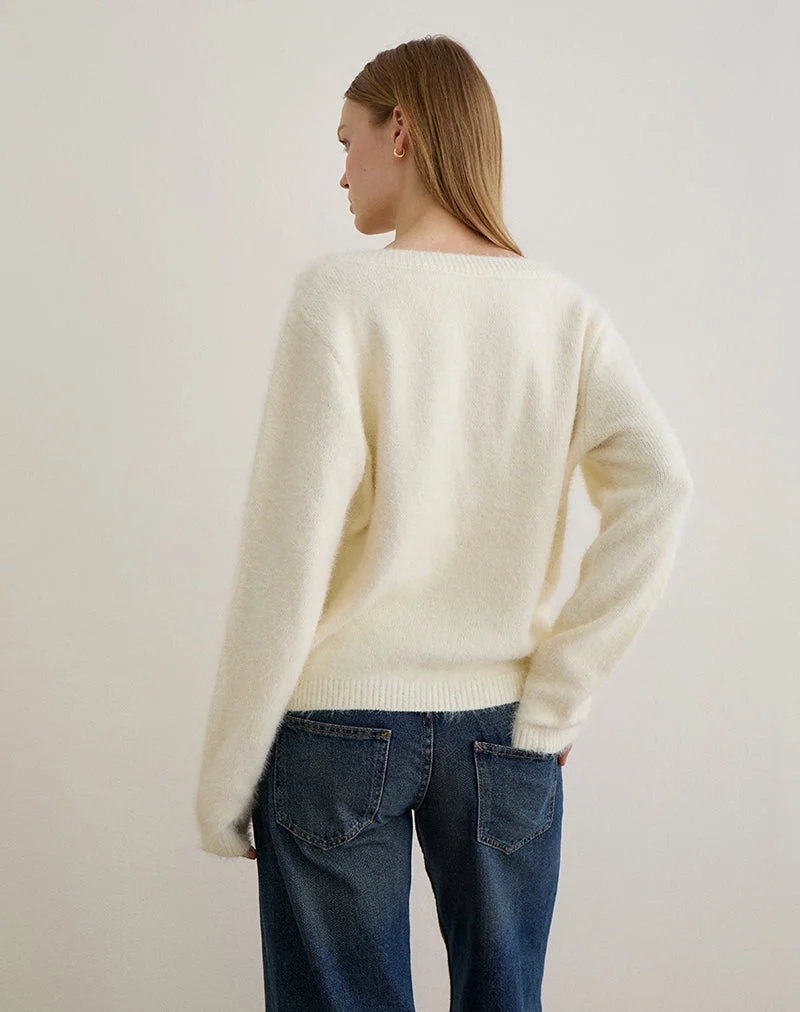 Dikara Pullover mit Schal aus Strickstoff Off White