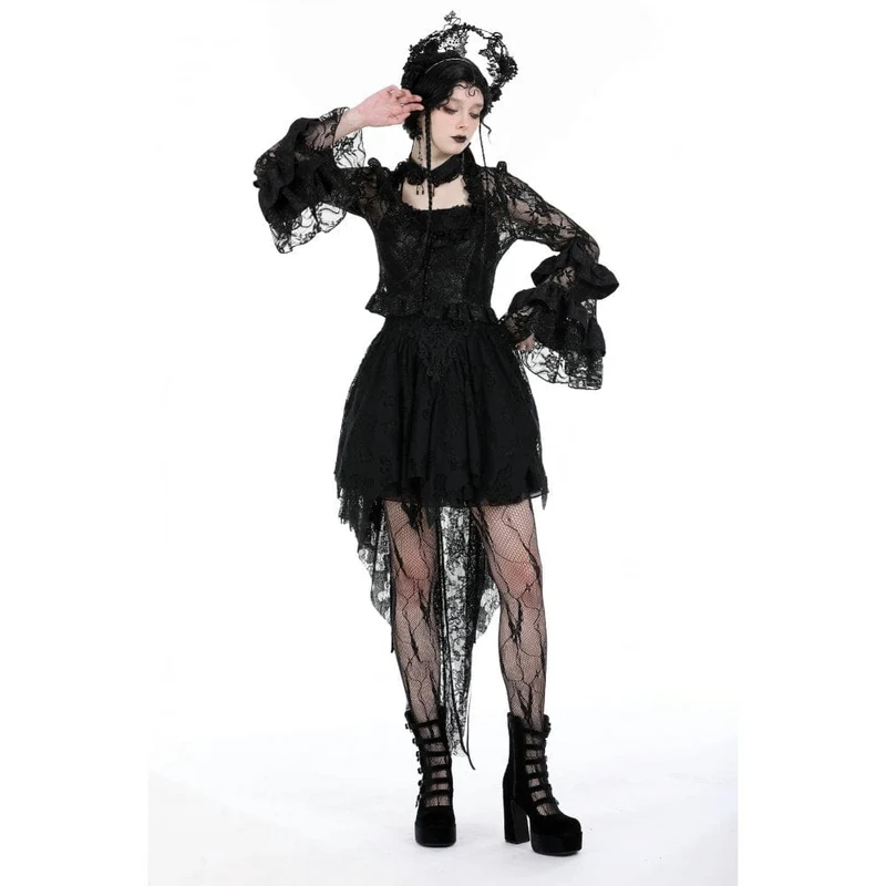 Damen-Spitzenoberteil im Gothic-Stil mit ausgestellten Ärmeln und Schnürung