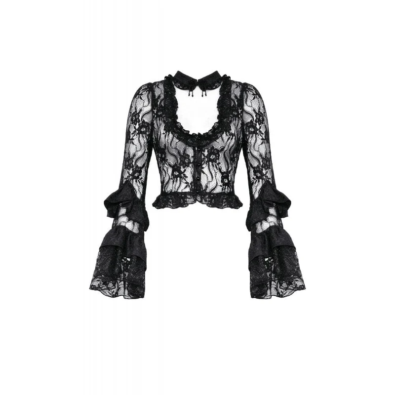 Damen-Spitzenoberteil im Gothic-Stil mit ausgestellten Ärmeln und Schnürung