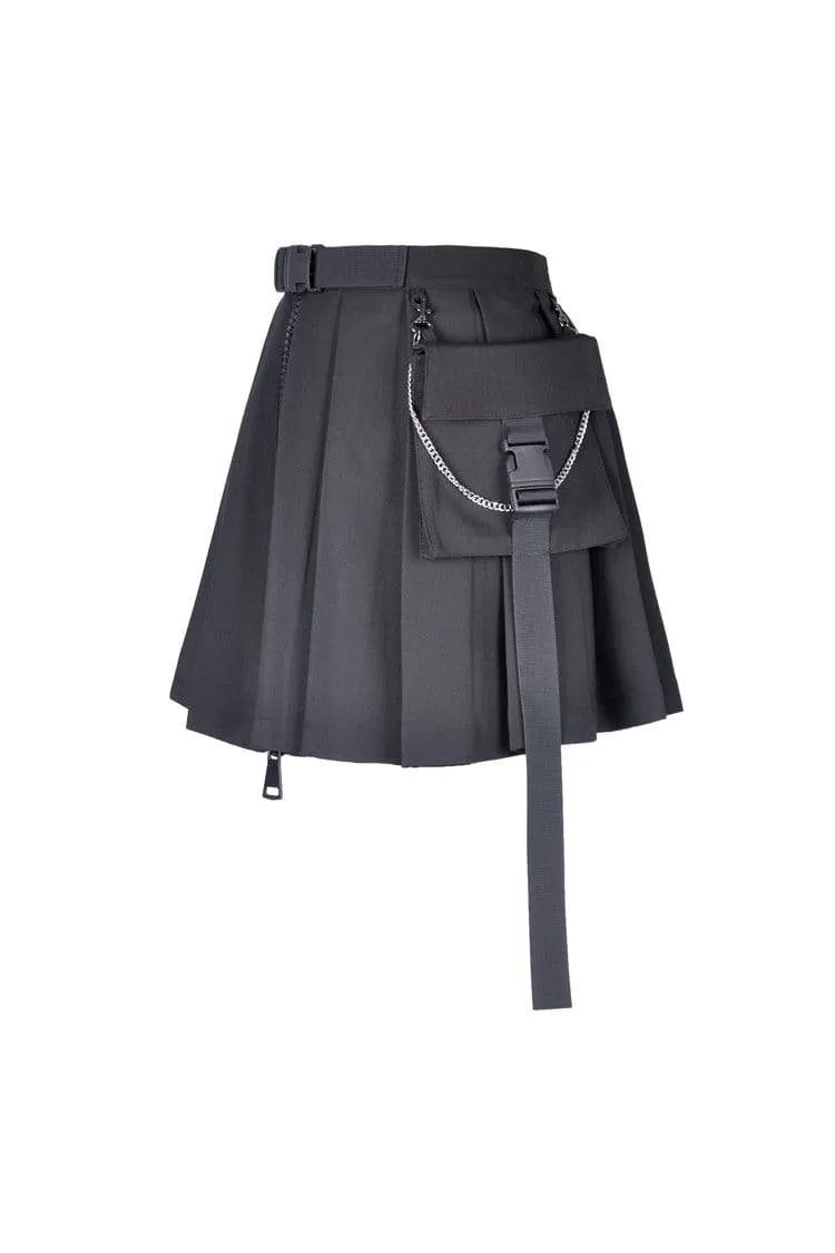 Frauen Gothic Schwarz Plissee Minirock Mit Taille Tasche