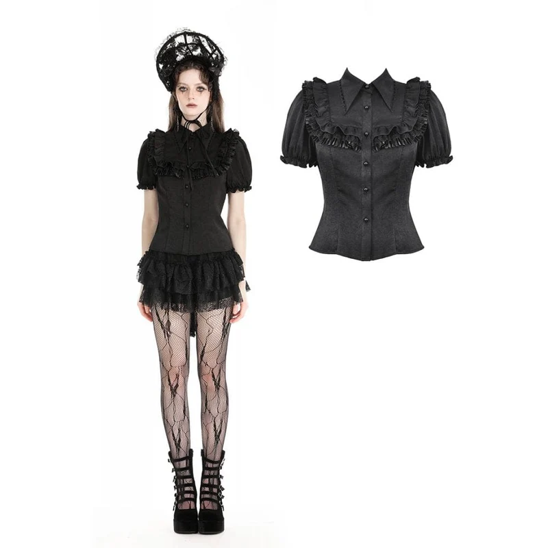 Damen-Gothic-Hemd mit Puffärmeln und Rüschen