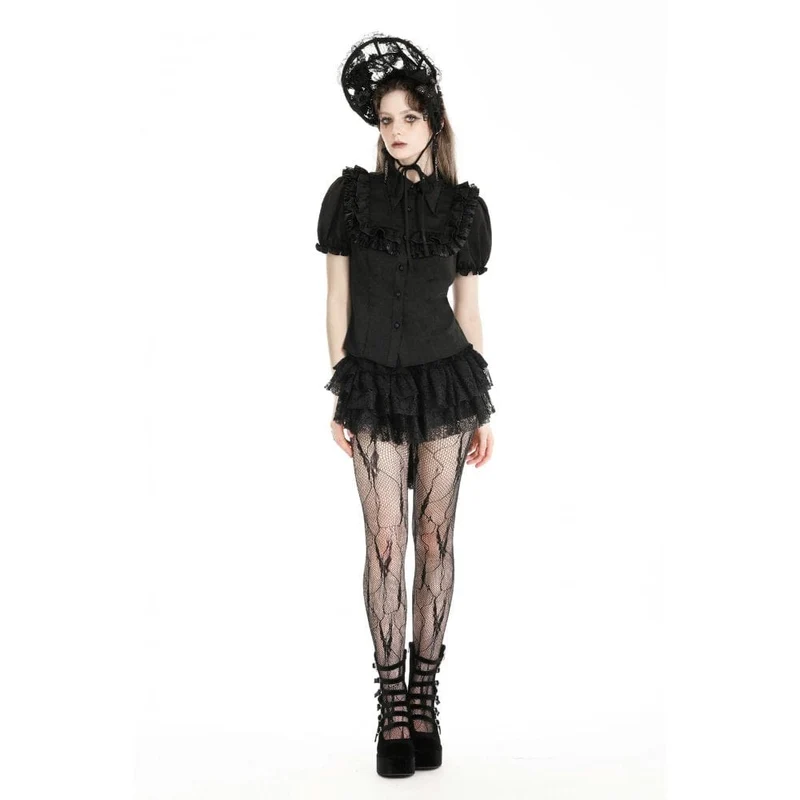 Damen-Gothic-Hemd mit Puffärmeln und Rüschen