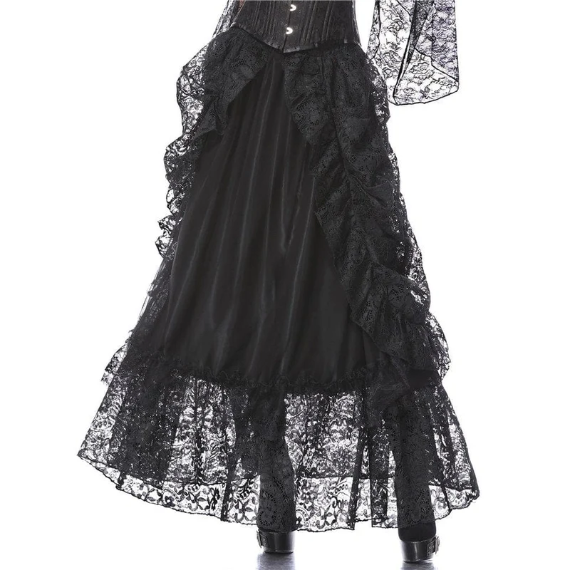 Mehrschichtiger Gothic-Spitzen-Maxirock für Damen
