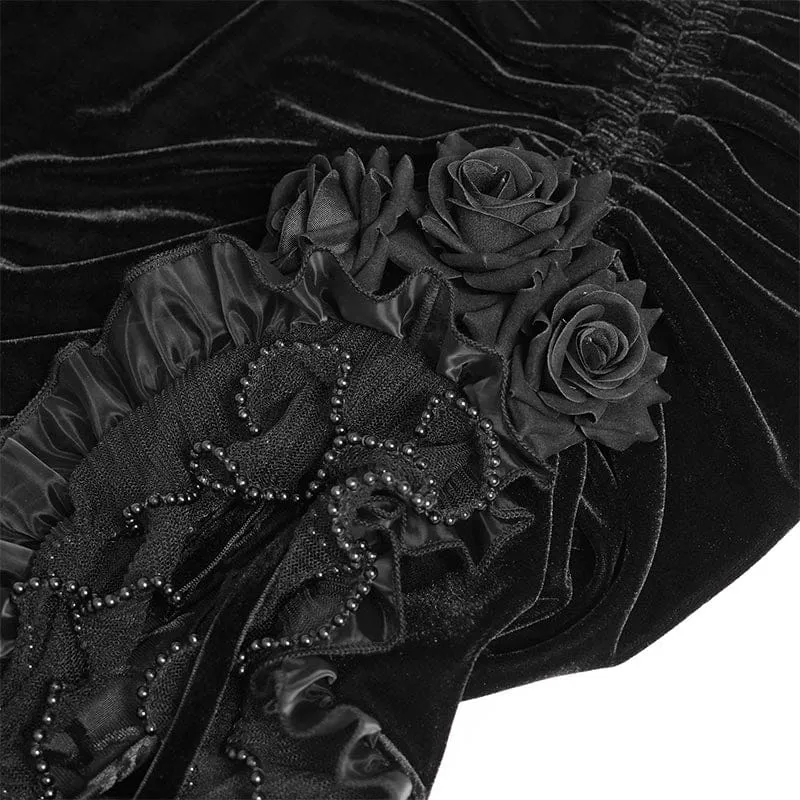 Schwarzer Gothic-Rock mit Rosenmuster, Schnürung und unregelmäßigem Saum für Damen
