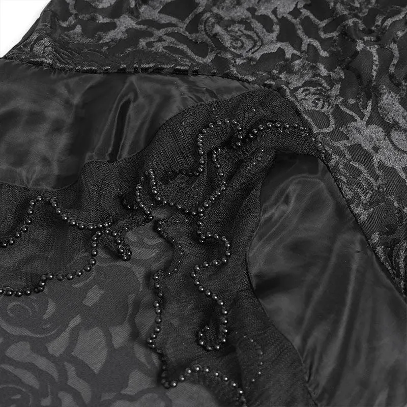 Schwarzer Gothic-Rock mit Rosenmuster, Schnürung und unregelmäßigem Saum für Damen