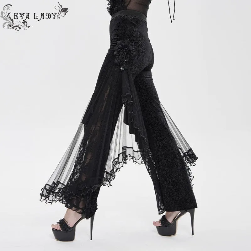 Gothic-Hose für Damen mit Blumenmuster und Netzstoff