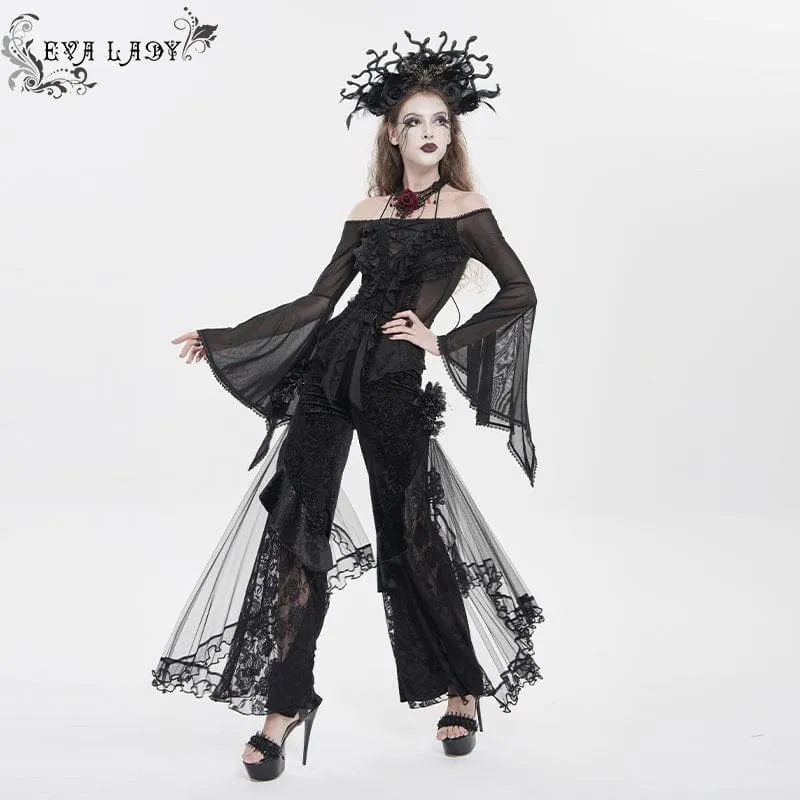 Gothic-Hose für Damen mit Blumenmuster und Netzstoff