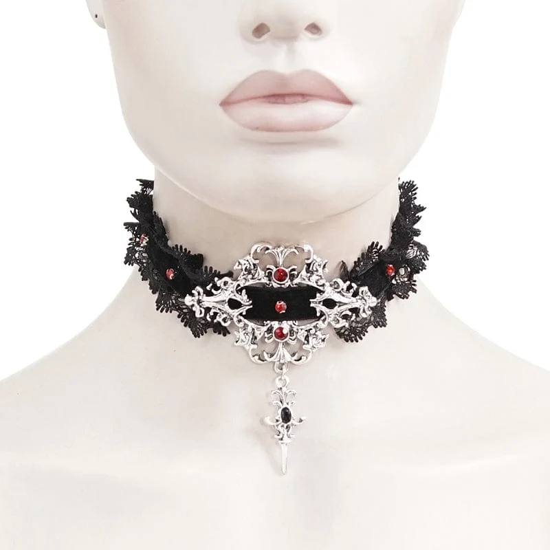 Gothic-Halskette mit Perlen und Spitzensaum für Damen