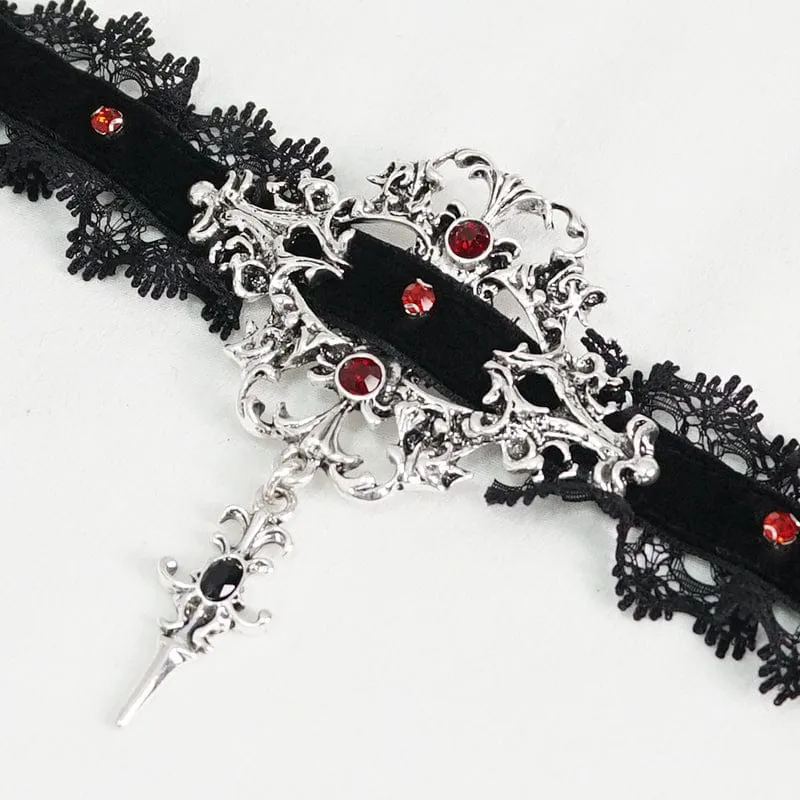 Gothic-Halskette mit Perlen und Spitzensaum für Damen