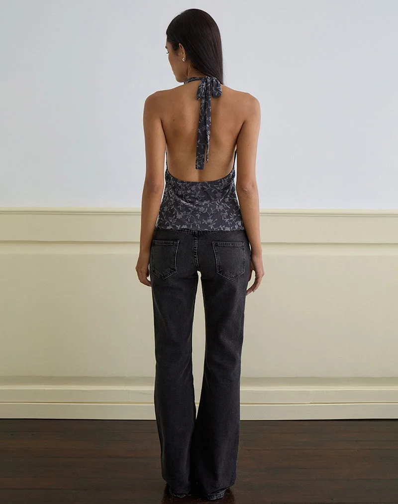 Burkie Neckholder-Top in Pretty Petal Flock Dunkelgrau