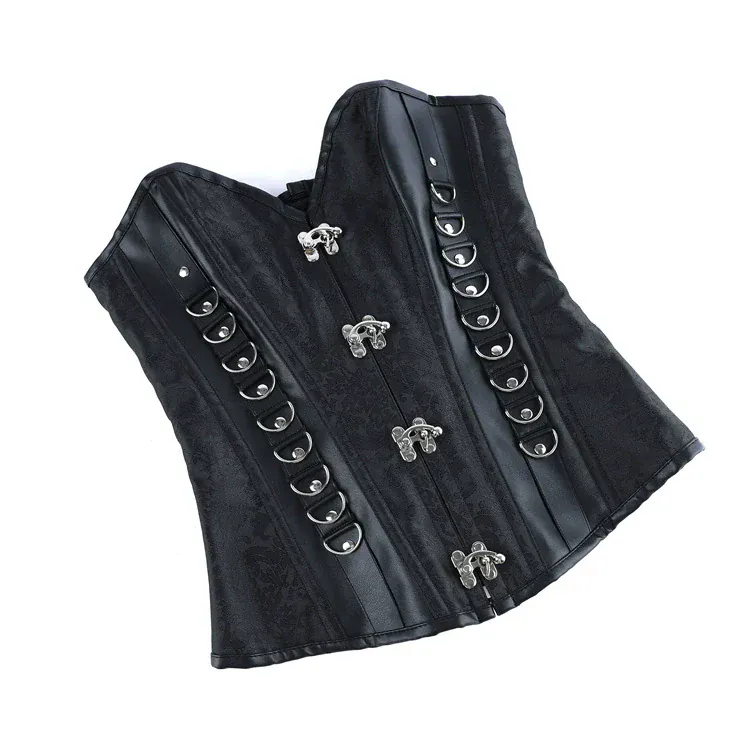 Gothic-Korsett für Damen mit D-Ringen, Schnallen und Schnürung über der Brust
