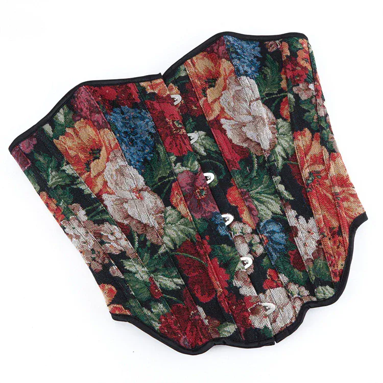 Gothic-Korsett für Damen mit Blumenmuster, unregelmäßiger Schnürung und Überbrustumfang