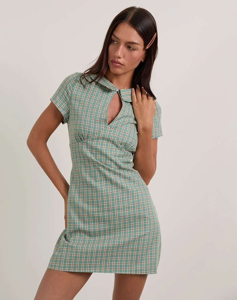 Medora Minikleid mit Schlüsselloch in Teal Check