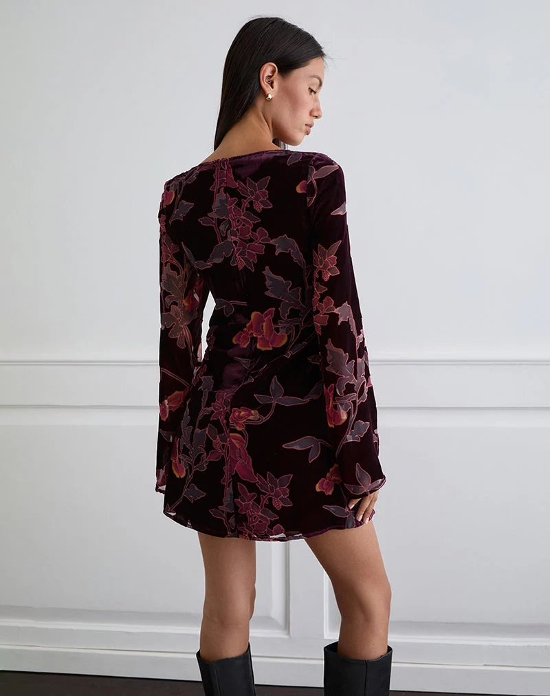 Alitra Minikleid in Floral Devore Burgundy