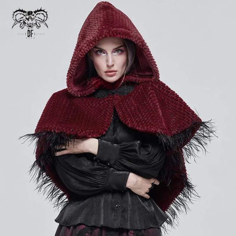 Damen Gothic Riemchen Umhang mit Kapuze Rot