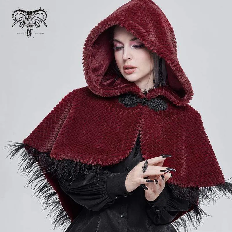 Damen Gothic Riemchen Umhang mit Kapuze Rot