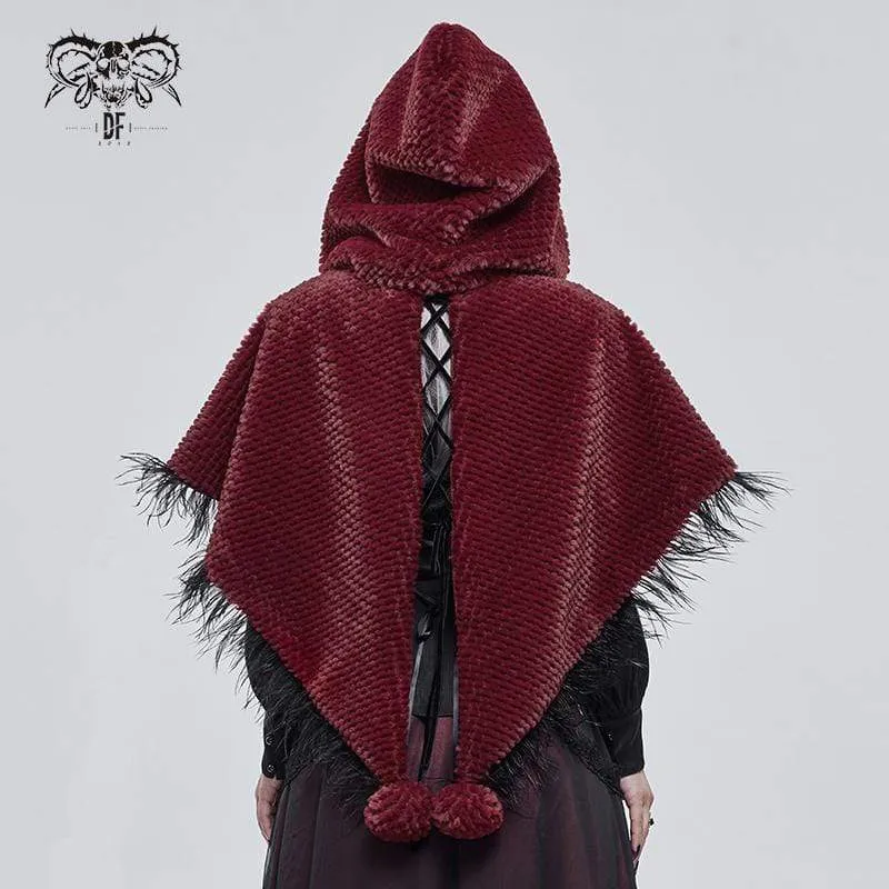 Damen Gothic Riemchen Umhang mit Kapuze Rot