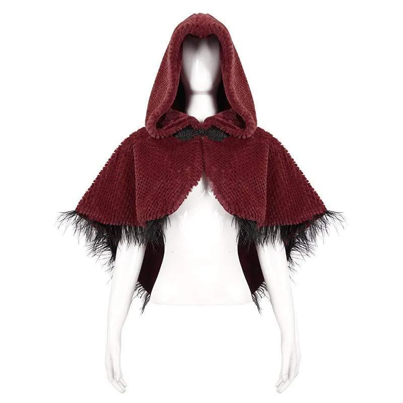 Damen Gothic Riemchen Umhang mit Kapuze Rot