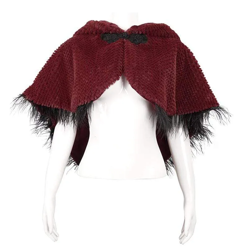 Damen Gothic Riemchen Umhang mit Kapuze Rot