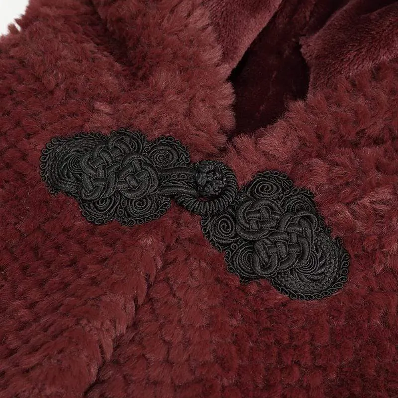Damen Gothic Riemchen Umhang mit Kapuze Rot