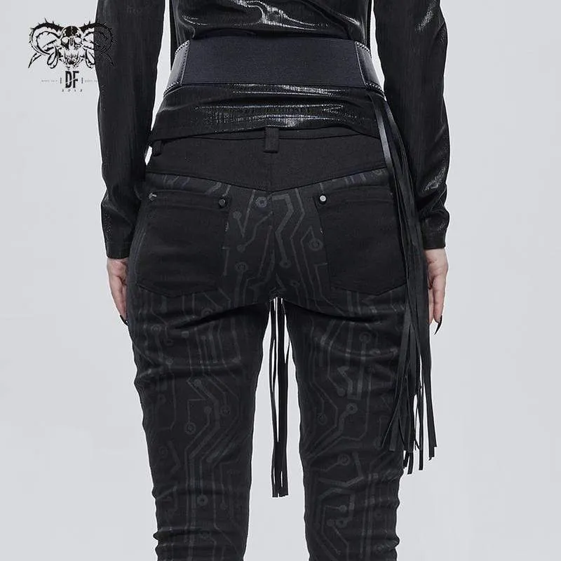 Damen Gothic Elastischer Quasten Kunstleder Gürtel