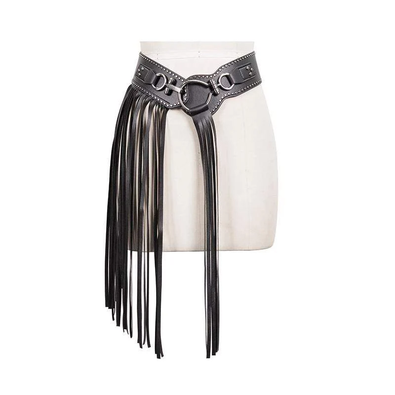 Damen Gothic Elastischer Quasten Kunstleder Gürtel
