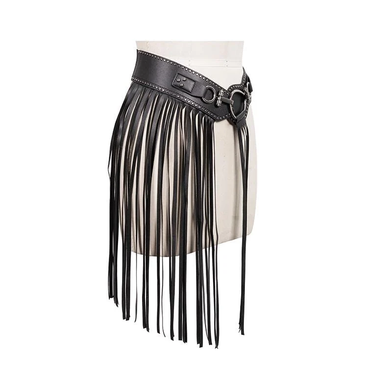 Damen Gothic Elastischer Quasten Kunstleder Gürtel