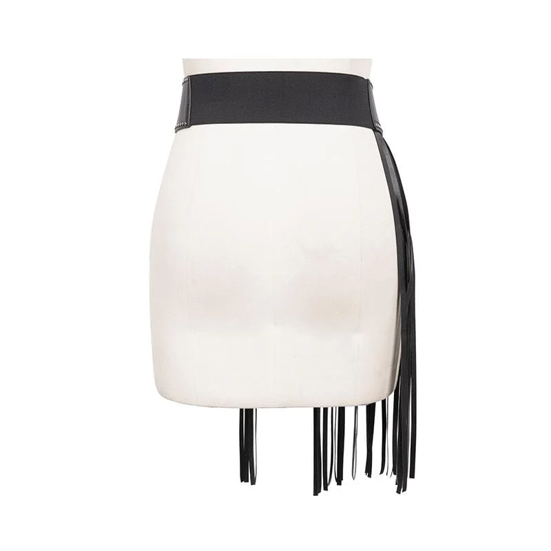 Damen Gothic Elastischer Quasten Kunstleder Gürtel