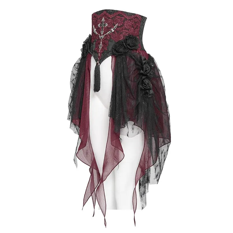 Gothic-Unterbrustkorsett für Damen mit Rosenkreuzstickerei