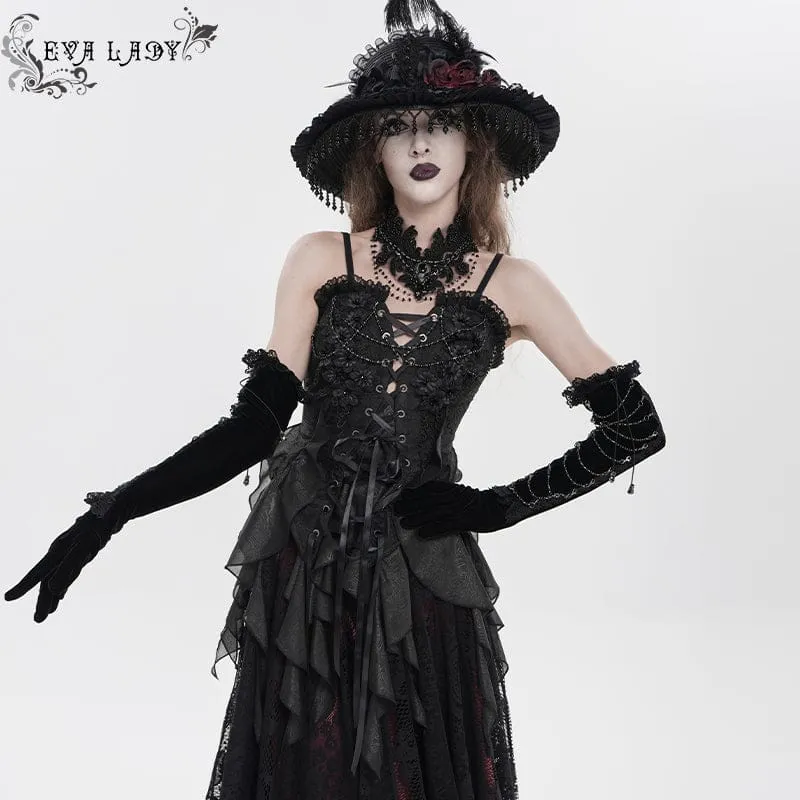 Gothic-Korsett für Damen mit Blumenmuster, Perlenbesatz und Rüschen, Überbrustband