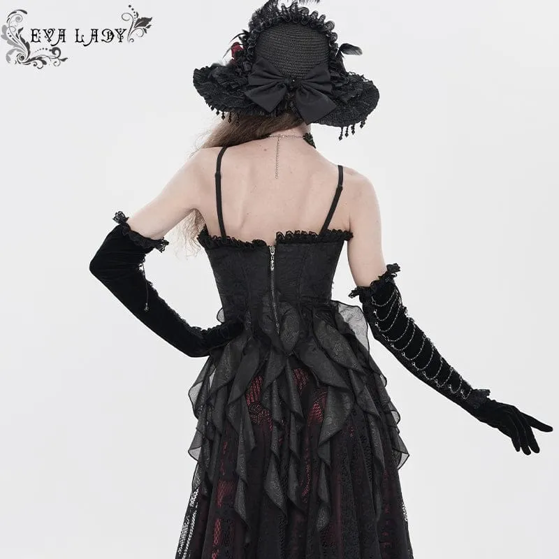 Gothic-Korsett für Damen mit Blumenmuster, Perlenbesatz und Rüschen, Überbrustband