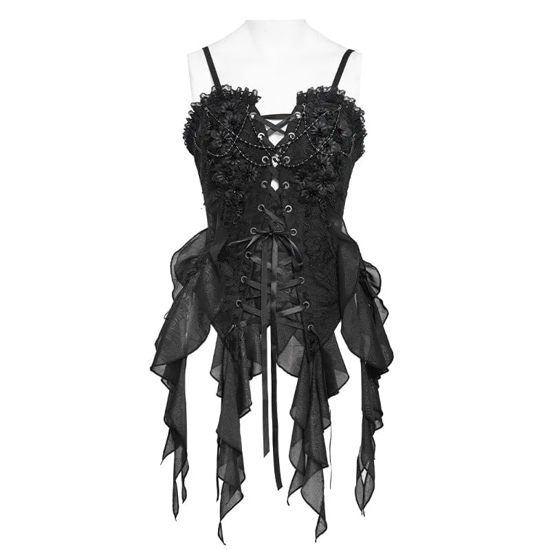 Gothic-Korsett für Damen mit Blumenmuster, Perlenbesatz und Rüschen, Überbrustband