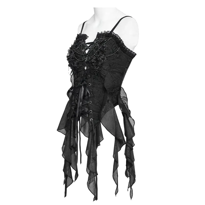 Gothic-Korsett für Damen mit Blumenmuster, Perlenbesatz und Rüschen, Überbrustband