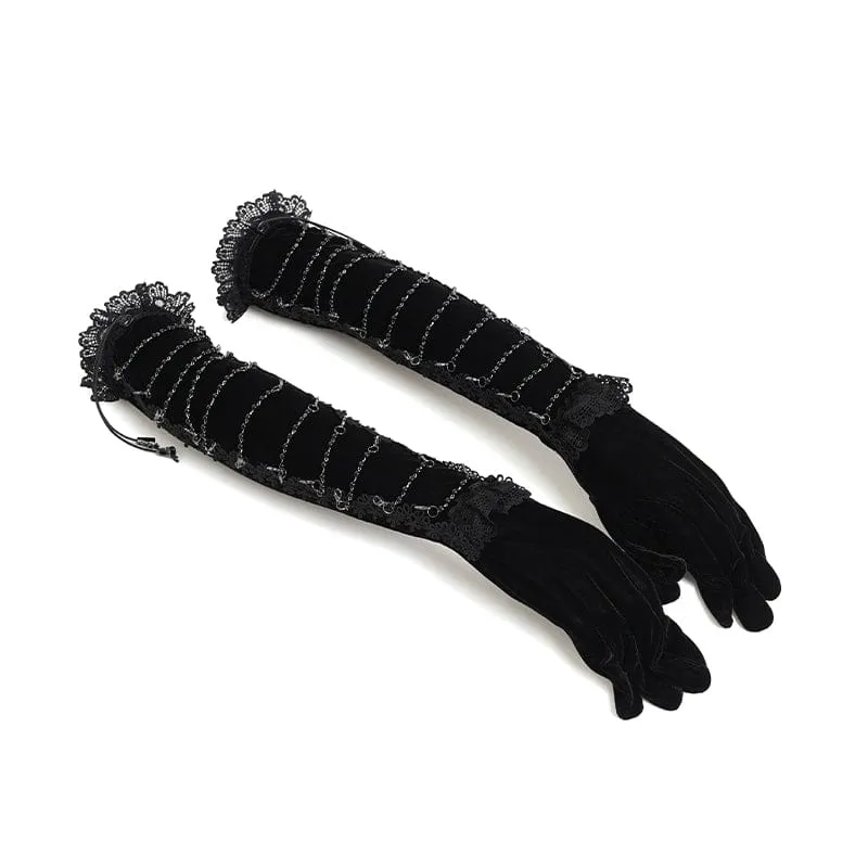 Lange gotische Spitzenhandschuhe mit Perlenbesatz für Damen