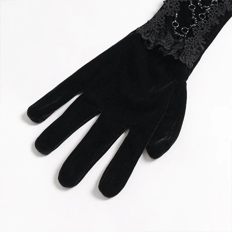 Lange gotische Spitzenhandschuhe mit Perlenbesatz für Damen