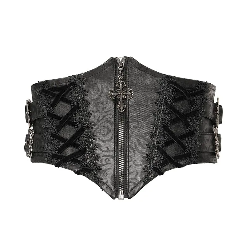 Gothic-Häkelgürtel für Damen mit Schnürung und Reißverschluss