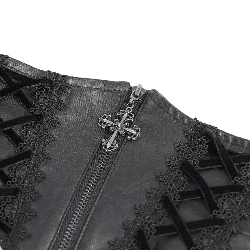 Gothic-Häkelgürtel für Damen mit Schnürung und Reißverschluss