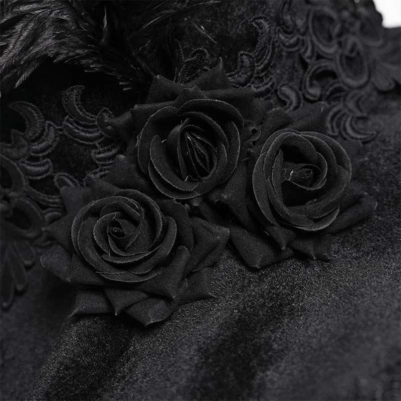 Gothic-Hexenhut für Damen mit Stickerei, Federquasten