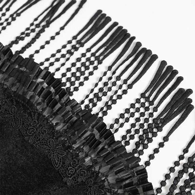 Gothic-Hexenhut für Damen mit Stickerei, Federquasten