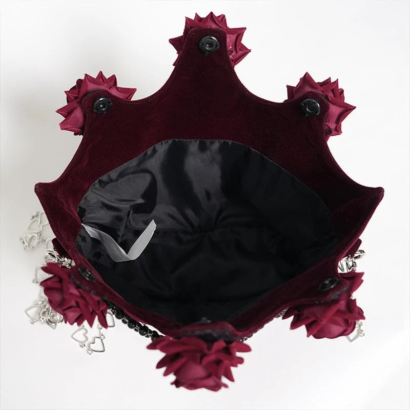 Gothic-Tasche für Damen, rot, mit Rosenmuster, Perlen und Kette