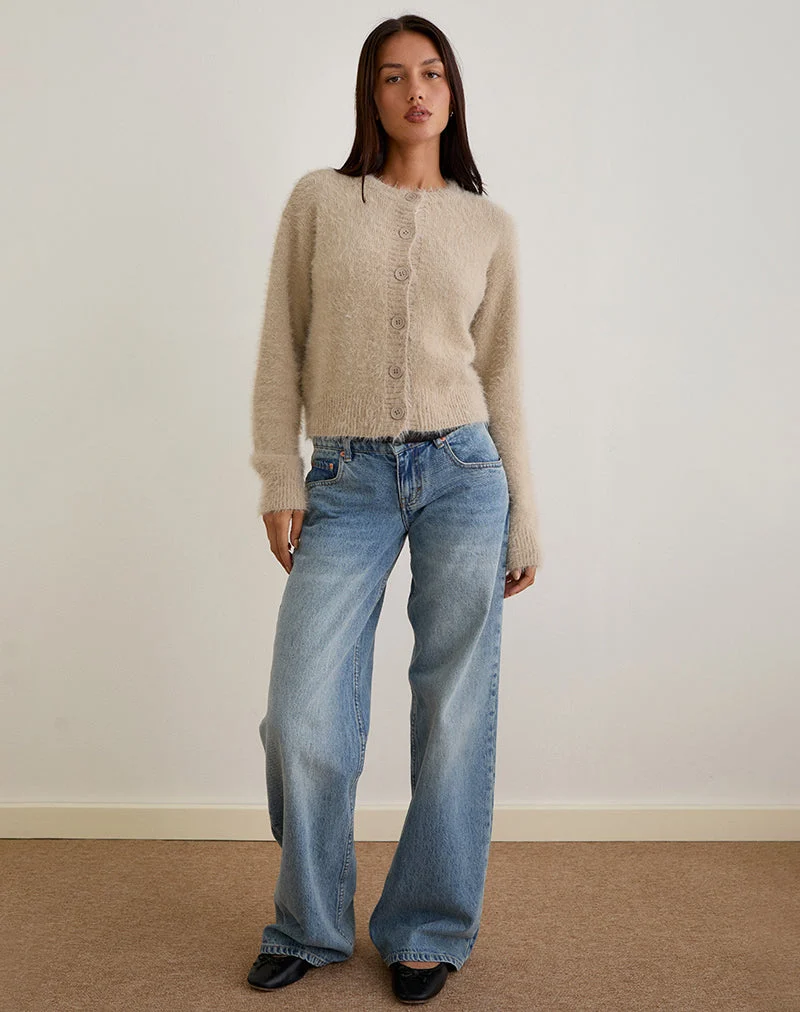 Audrina Strickjacke aus flauschigem Strick Beige