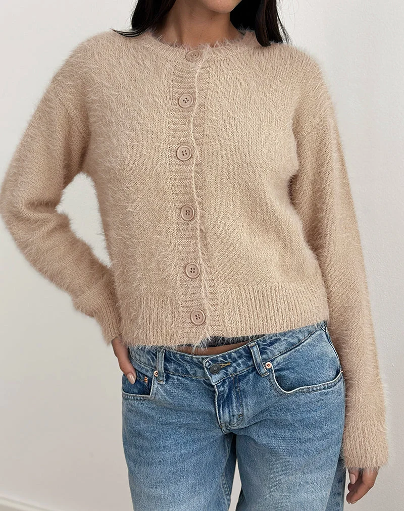 Audrina Strickjacke aus flauschigem Strick Beige