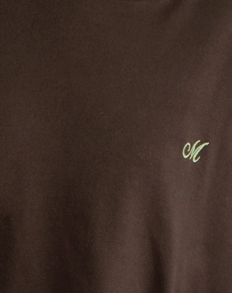 Lingwu Hoodie in Bitterschokolade mit grünem Einband und M-Stickerei