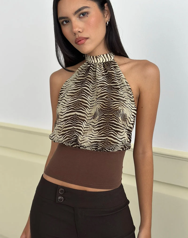 Rania rückenfreies Oberteil aus Chiffon mit Wildtier-Print, Align Brown
