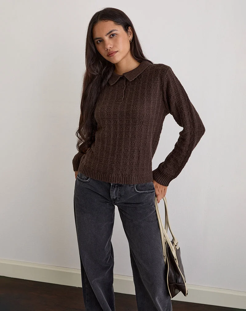 Dalina Strickpullover in Karo Braun