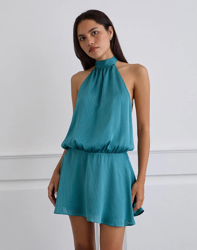 Davina Minikleid aus gestreiftem Satin Teal