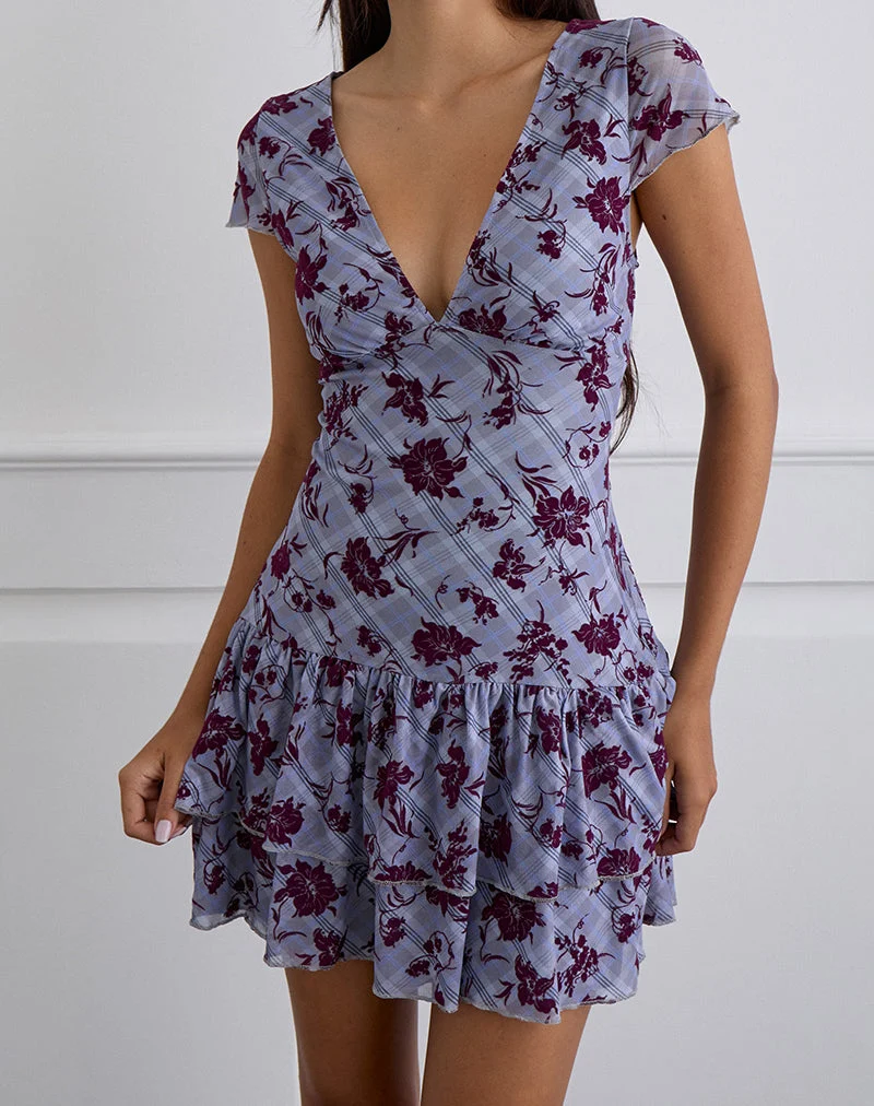 Elaya Kleid in Lotusflock kariert lavendel